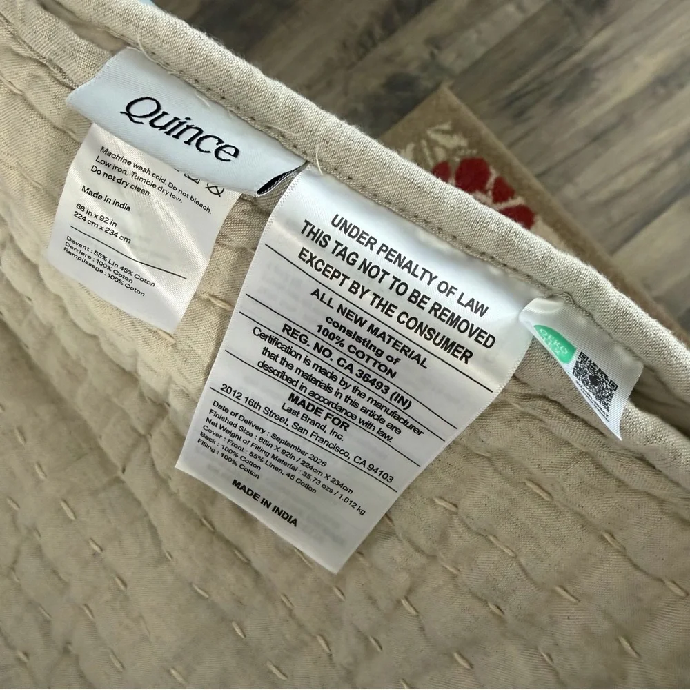 NEW Quince European Linen Cotton Stitch Quilt Natural Full/Queen - Picture 8 of 8